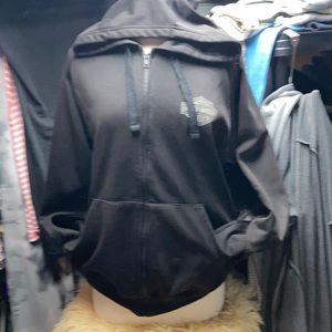 Harley Davidson men’s M black zip 👆hoodie w silver reflective logo on back
